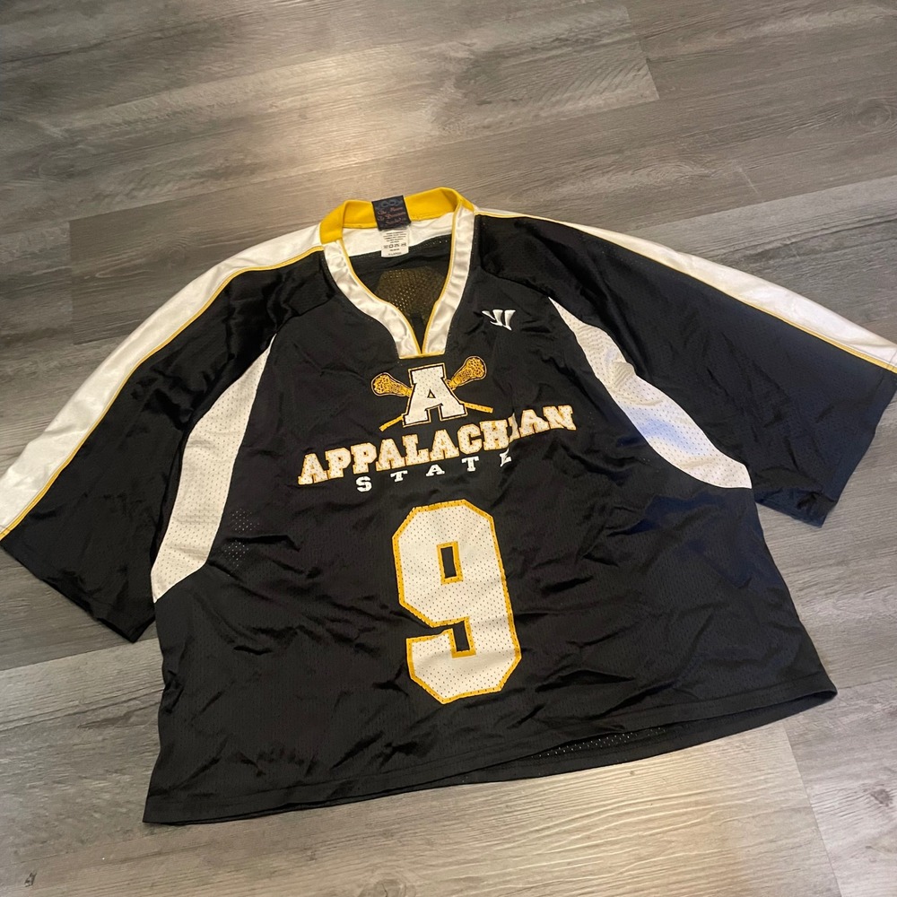 Warrior Appalachian State Lacrosse Jersey Mens XL Black White Gold Number 9 Mesh
